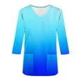 thumbnail image 4 of Xfvqtps Scrub Tops for Women Gradient Soft V-Neck 3/4 Sleeve Scrubs Comfortable Nursing Uniforms New Fashion Casual Printed T-shirt Nursing Clothes Top Working Uniforms with Pockets Blue, 4 of 5