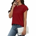 thumbnail image 1 of Craaazy Women's Relaxed Fit Crew Neck Blouse, Solid Color Short Sleeve Pleated Top, Loose Comfy Casual Tee for Spring & Summer Gifts, 1 of 7