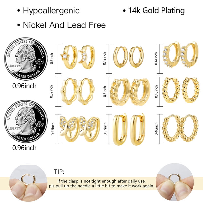 Alexcraft Gold Hoop Earrings Set for Women - 14K Gold Plated Chunky Hoops Twisted Huggie Hoop Earrings for Gift Lightweight - Woman Hypoallergenic Stackable Earrings Multiple Piercing