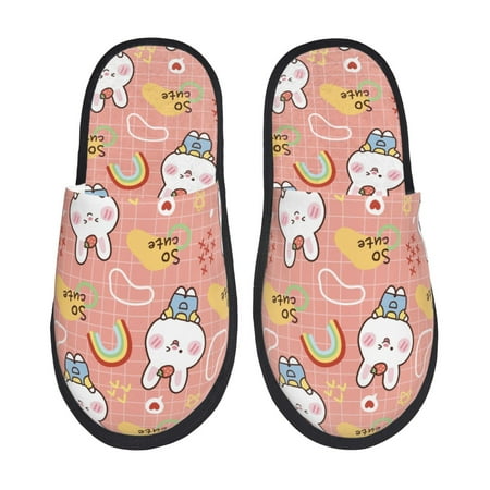 

Noikeo Rabbit So Cute Pattern Cozy Slippers Indoor for Women and Mens Fuzzy House Shoes Soft Plush Warm Slip-on Slippers-Medium