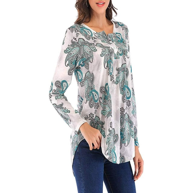 Blusa Henley informal plisada de manga larga con cuello en V para mujer Zhivalor CZMR-ST264-6
