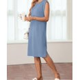 thumbnail image 4 of Women Summer Round Neck Casual Loose Split Wrinkle-Free Midi Dress with Pockets, 4 of 7