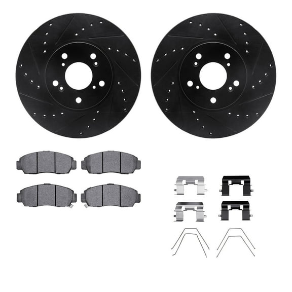 Dynamic Friction Company Front Brake Rotors-Drilled and Slotted-Black with 5000 Advanced Brake Pads includes Hardware 8512-59066