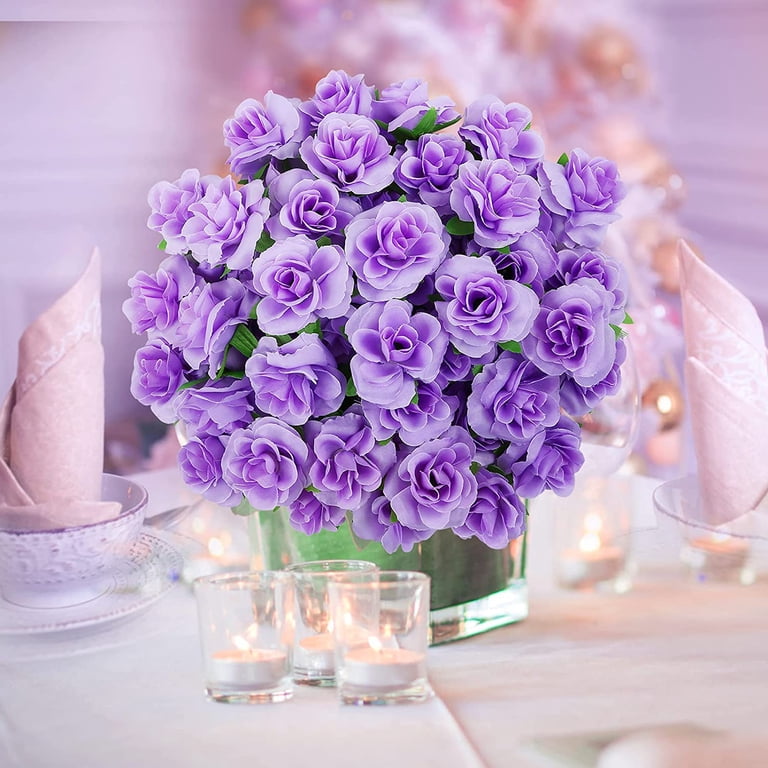 Bright Creations 50 Pack Purple Artificial Roses - Bulk 3-Inch Stemless Silk Flowers