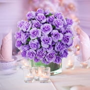 Naler 50 Pcs Purple Stemless Fake Silk Roses,1.6 Artificial Flowers Heads Bulk for Wedding Bouquets Party Birthday Decors