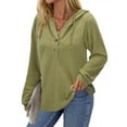 thumbnail image 3 of Fantaslook Hoodies for Women Waffle Knit Sweatshirts Drawstring Long Sleeve Tops Button V Neck Pullover, 3 of 9