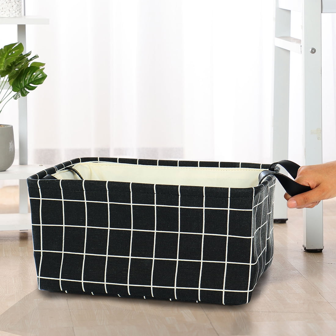 Unique Bargains Foldable Canvas Fabric Storage Bins Basket Clothing Storage Black-S