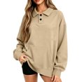 thumbnail image 5 of WQNVRNR Womens Collar Sweatshirt Fall Casual Loose Fit Button Front Kangaroo Pocket Pullover Sweatshirt with Pocket Khaki 2XL, 5 of 8