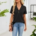 thumbnail image 6 of Womens Waffles Knit Tops Short Sleeve Button V Neck Shirts Dressy Casual Tunic Blouses T-Shirt Black XXL, 6 of 9