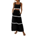 thumbnail image 3 of Women'S Summer 2 Piece Beach Outfit Casual Sleeveless Cropped Tank Top High Waisted Maxi Skirt Set Black XXL, 3 of 9