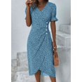 thumbnail image 1 of POINTERTECK Robe Midi à Imprimé Floral avec Manches Courtes et Col en V pour Femmes, 1 of 2