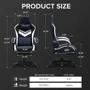 GTRACING GTW-300 Ergonomic Adjustable Height Reclining Fabric Gaming Chair, Black/White