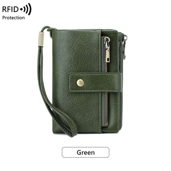 Leather Wallet for Women Men, Large Capacity Card Holder Clutch Purses, Multi-compartment Wallet, Wristlet Wallets with Zipper and Handle Coin Pocket (Green)