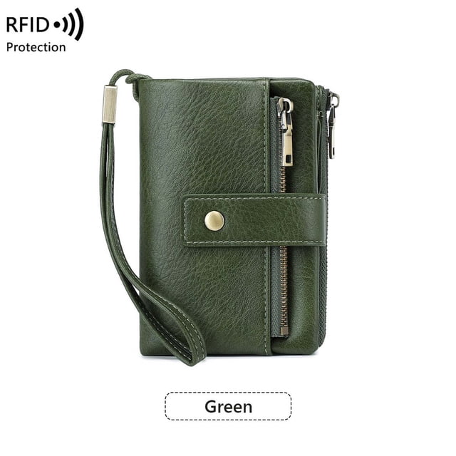 Cartera de cuero para mujer con bloqueo RFID, cartera para mujer, cartera multifuncional de tres pliegues, estilo corto, monedero vintage de gran capacidad, almacenamiento y organización, almacenamien