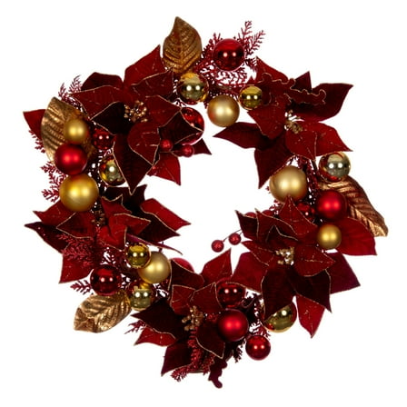 Vickerman 22" Artificial Red Poinsettia Deco Wreath