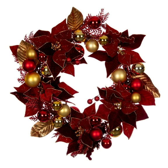 Vickerman 22" Artificial Red Poinsettia Deco Wreath