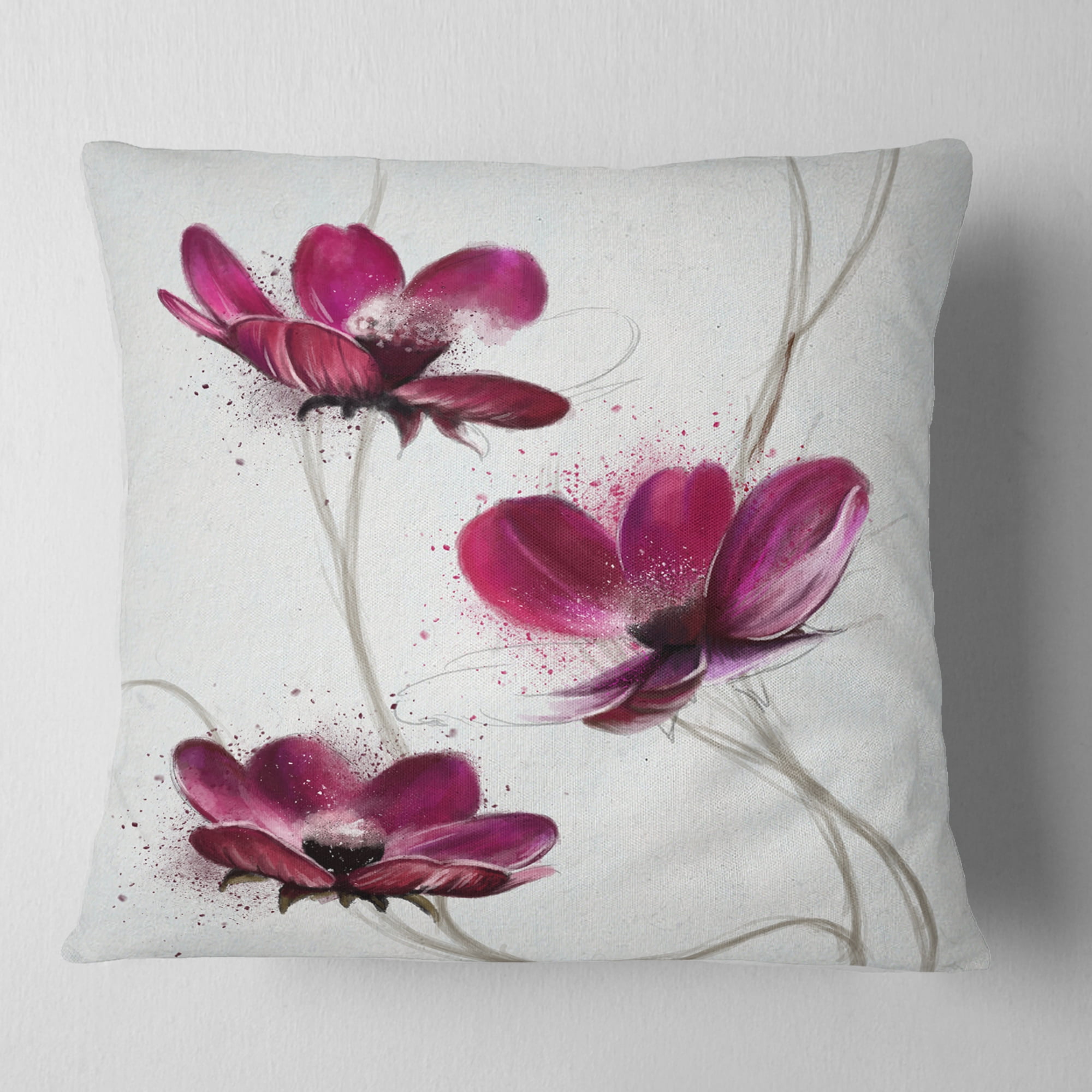 Designart Lovely Red Watercolor Poppies - Flowers Throw Pillowwork - 16x16