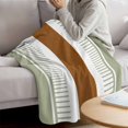 thumbnail image 3 of Sage Green Farmhouse Throw Blanket for Couch, Soft Lightweight Flannel Fleece Blanket, Green Brown Striped Microfiber Plush All Season Decorative Blankets Gifts for Sofa Bed 60"x80", 3 of 9