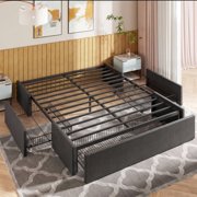 Amolife Queen Size Upholstered Platform Bed Frame with 3 Storage Drawers, Dark Grey