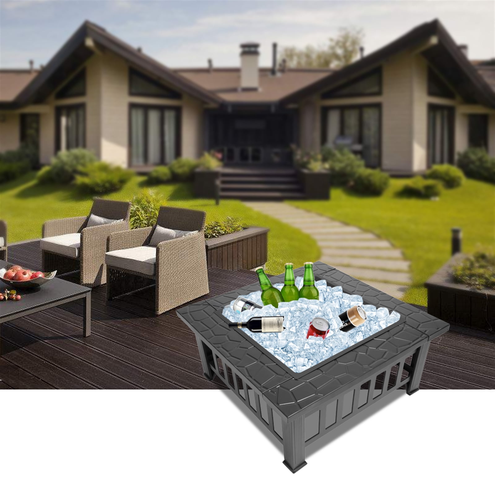 32" Fire Pits for Outside,Portable Courtyard Square Fire Pit Table with Accessories for Camping, Outdoor Heating, Bonfire and Picnic, Black