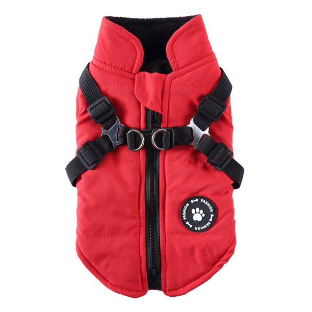Abrigo para perros con arnés para perros pequeños y medianos, abrigo impermeable para perros, ropa acolchada cálida para perros, abrigo para cachorros (M)