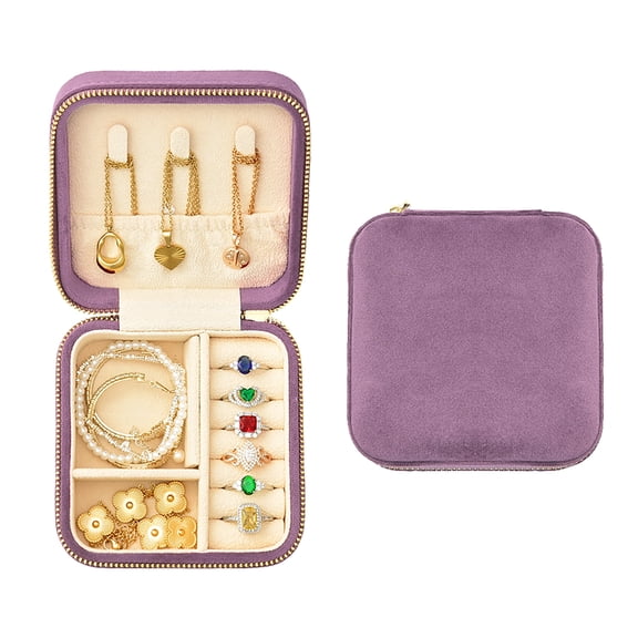 TAIMY Velvet Travel Jewelry Box, Small Travel Jewelry Case, Portable Mini Jewelry Travel Organizer Boxes for Rings Earrings Necklaces Bracelets(Purple)