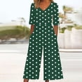 thumbnail image 2 of Edvintorg Summer Jumpsuits for Women 2025 Fashion Polka Dot Printing Short Sleeve V Neck Back Zipper Wide Leg Jumpsuit with Pocket Vacation Clothes, 2 of 5
