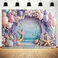 thumbnail image 5 of 9x6ft Mermaid Backdrop for Girls Birthday Under The Sea Photography Background Purple Pink Balloon Princess Party Decorations Starfish Shells Ocean Baby Shower Banner Cake Decor Photo Booth Props, 5 of 5
