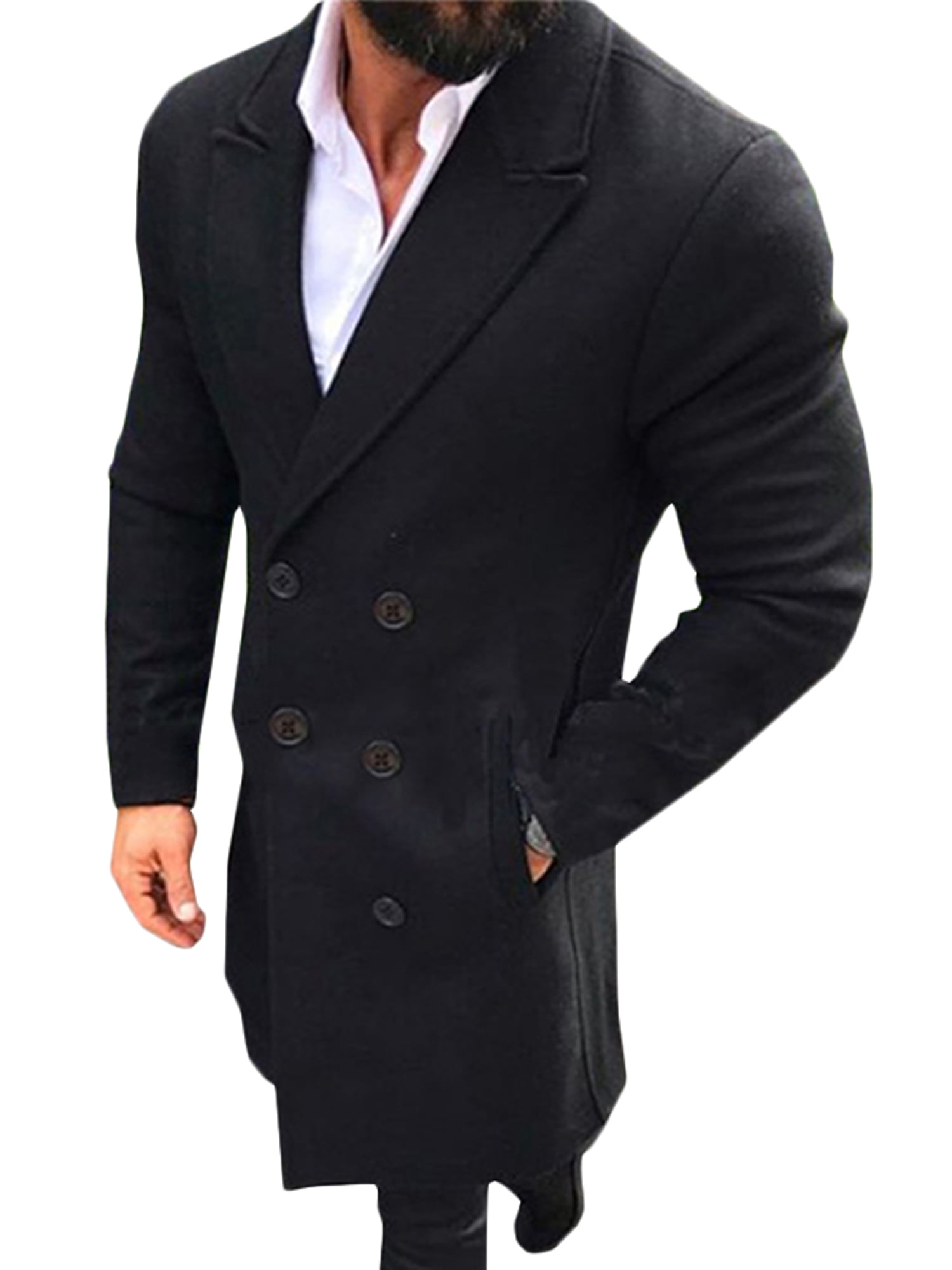 Men's Winter Warm Wool Trench Coat Casual Slim Overcoat Long Jacket Outwear Suit
