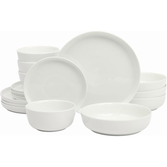 Scratch Resistant Dinnerware Set, Service for 4 (16pcs), Ceramic Plates and Bowls Dishes Sets, White - Microwave and Dishwasher Safe