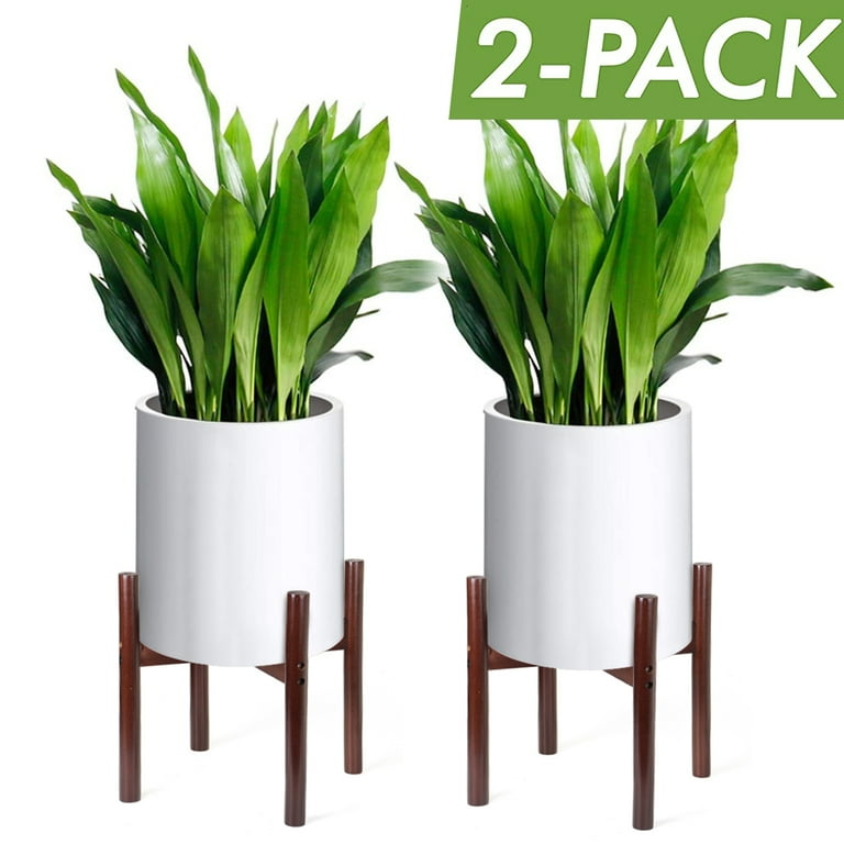 Modern Plant Stand Flower Pot Holder Shelf, 200lbs Bearing Fit 9''-10'' Pot, Indoor Outdoor Bamboo/Metal Flower Rack