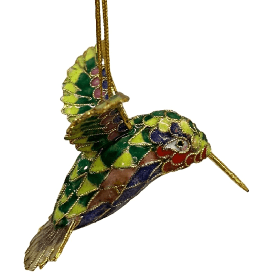 Cloisonne Articulated Hummingbird Ornament , Enamel on Copper (H)