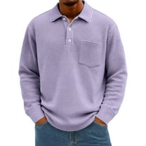 Lumtrix Mens Waffle Long Sleeve Polo Shirts for Men Henley Shirts with Collar Oversized Casual Button Up Golf Pullover With Pocket Purple S