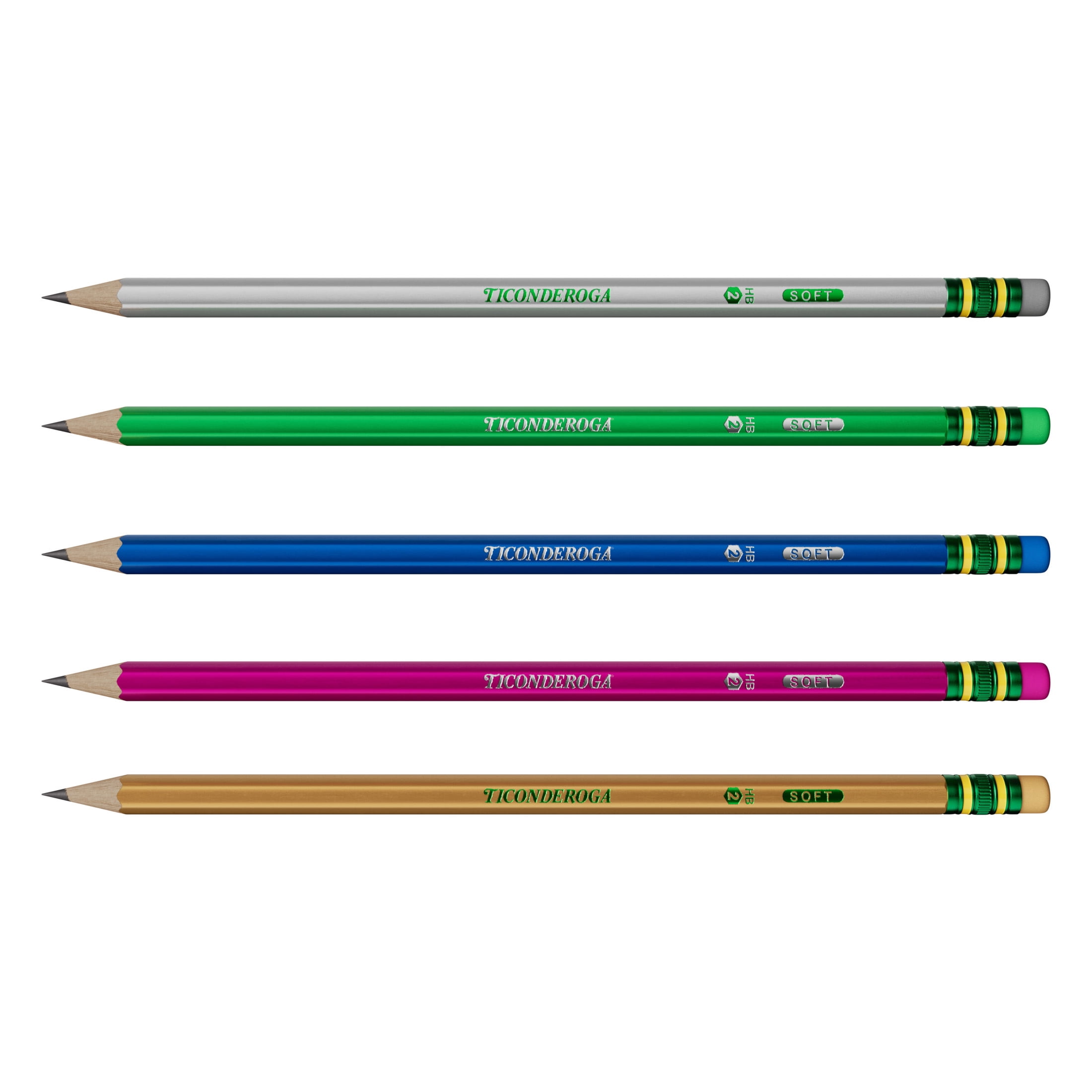 Ticonderoga Wood Pencils, Presharpened, #2 HB .3 mm Lead, Metallic Assorted, 12 Count