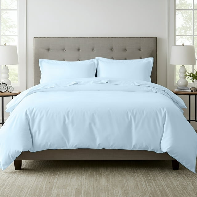 Beddora 3 Piece Duvet Cover Set, 100% Cotton Breathable Bedding Set, Soft Comforter Cover with 2 Pillow Shams, king - light blue