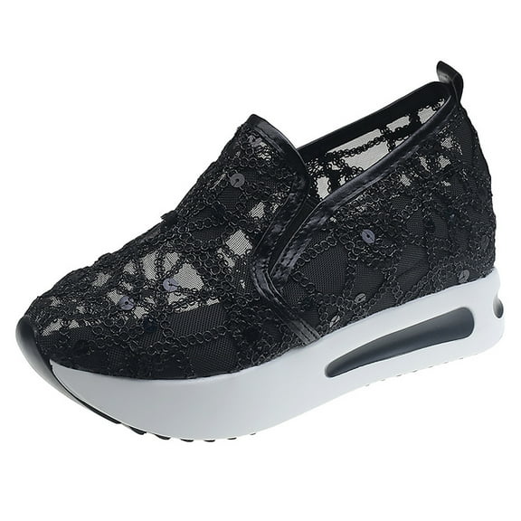 Mostsola Lace Sequin Mesh Sandals for Women Platform Slip on Walking Shoes Summer Fashion Sneakers