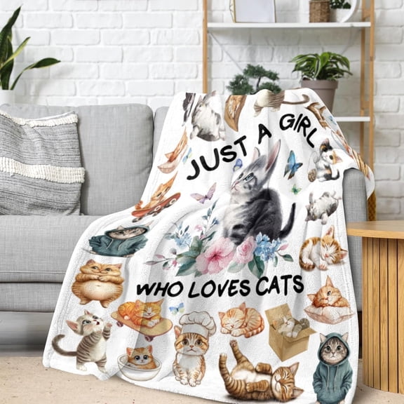 Cute Cat blanekt Gift for Cat Lover Funny Cat Themed Gift Soft Cozy Cartoon Animals Print Blanket for Bed Sofa Couch