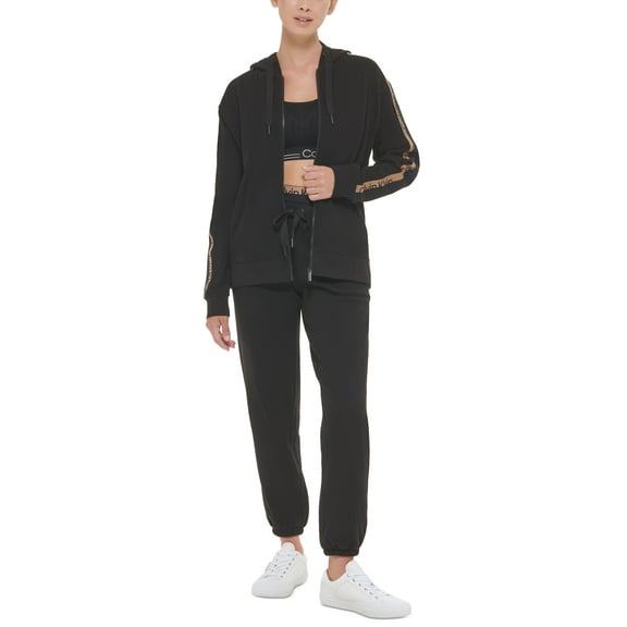 Calvin Klein Performance Womens Logo Tape Elastic Long Hooded Jacket Black/Teak XS