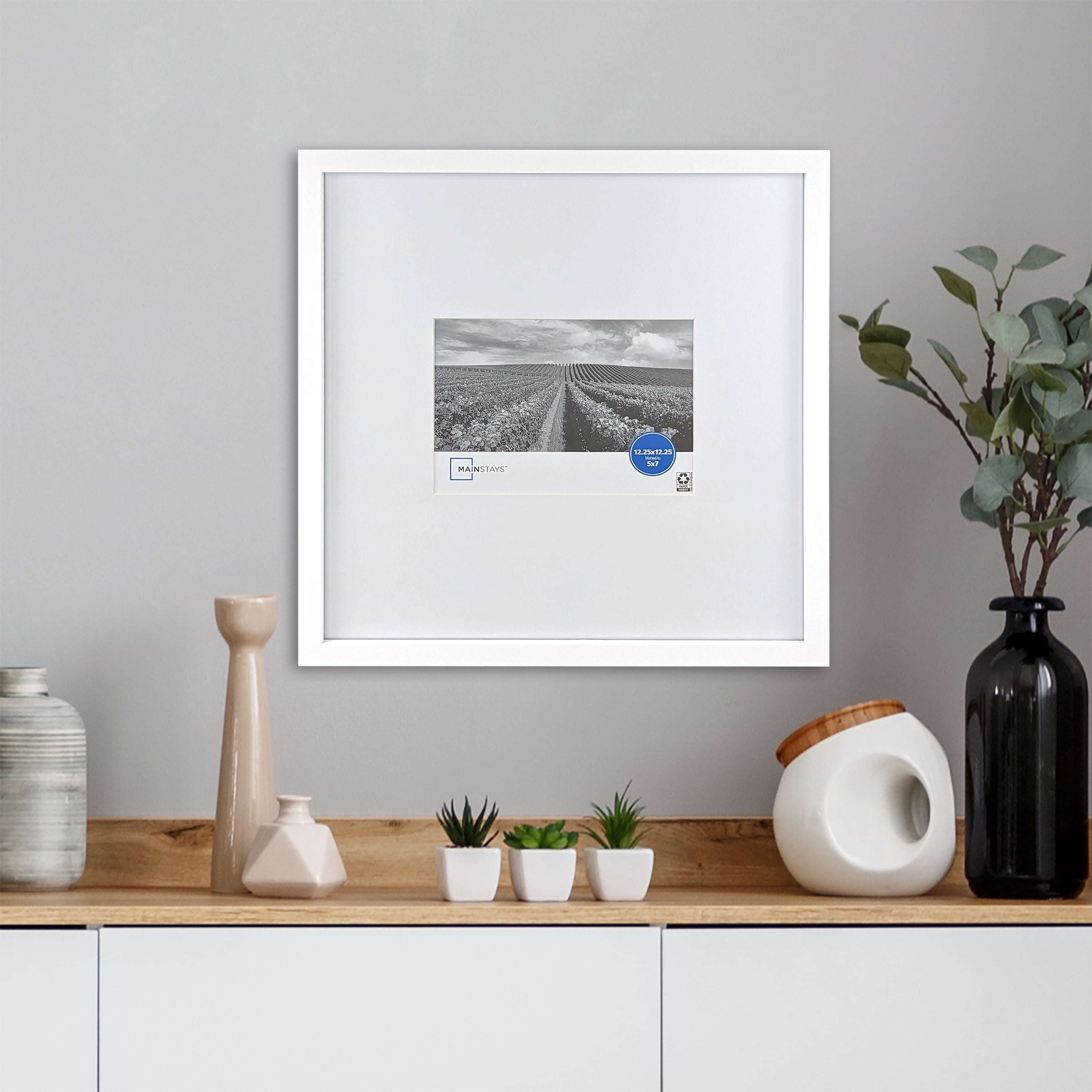 Mainstays 12.25x12.25 Matted to 5x7 Picture Frame, White