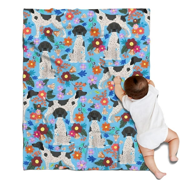 German Shorthaired Pointer Dog and Flower Blanket,Comfortable Soft Flannel Throw Blanket,All Season,Warm Lightweight Blankets for Sofa Bed Couch Living Room Chair,30"x40"