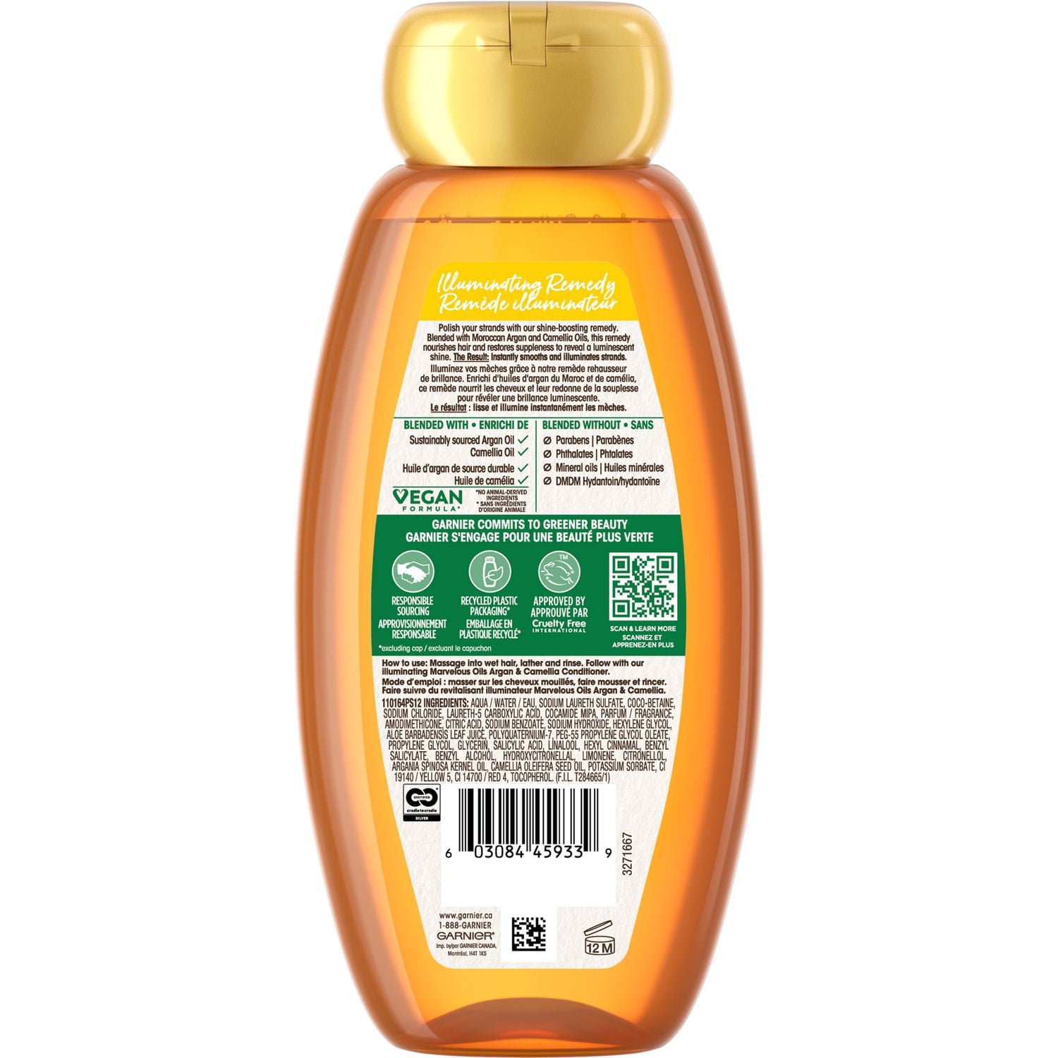 Garnier Whole Blends Shampooing Merveilleux aux Huiles d'Argan et de Camélia du Maroc, Sans Paraben, 370 ml 370 ml
