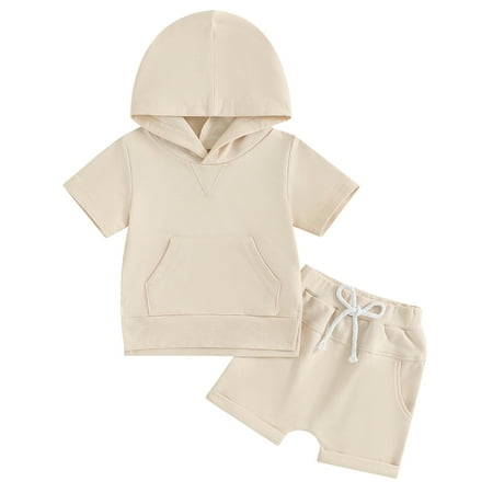 

Mevireiy Baby Boys Summer Outfits Hooded T Shirt Tops Drawstring Stretch Rolled Shorts Brown 0-6 Months