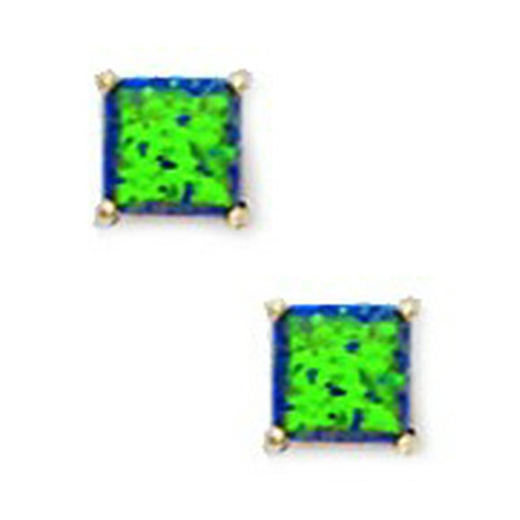 14k Yellow Gold Green 4x4mm Square Simulated Opal Earrings Jewelry Gifts for Women