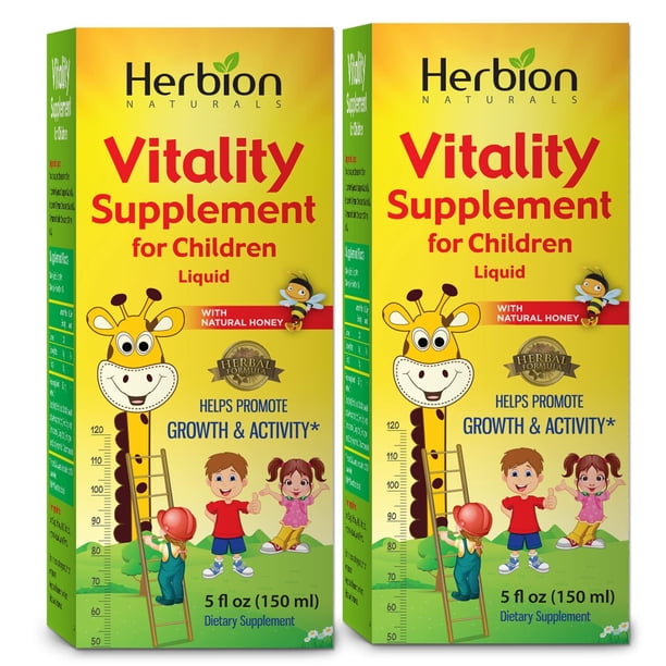 Herbion Naturals Vitality Suplemento para niños - Promueve el crecimiento y el apetito - Alivia la fatiga - Mejora el rendimiento mental y físico - 5 fl oz, para niños de 1 año en adelante, paquete de