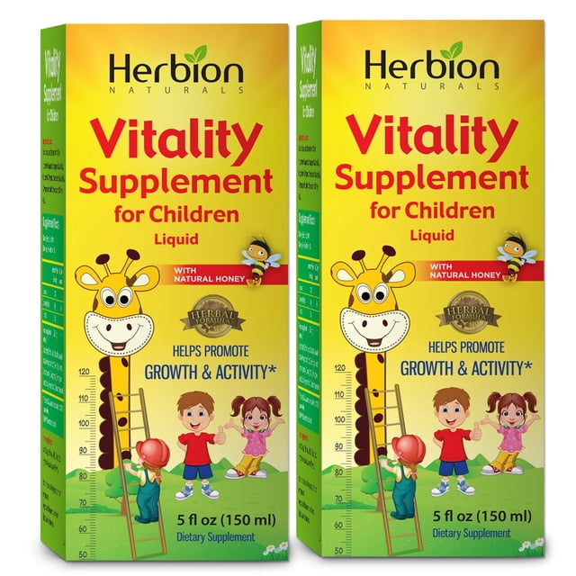 Herbion Naturals Vitality Suplemento para niños - Promueve el crecimiento y el apetito - Alivia la fatiga - Mejora el rendimiento mental y físico - 5 fl oz, para niños de 1 año en adelante, paquete de