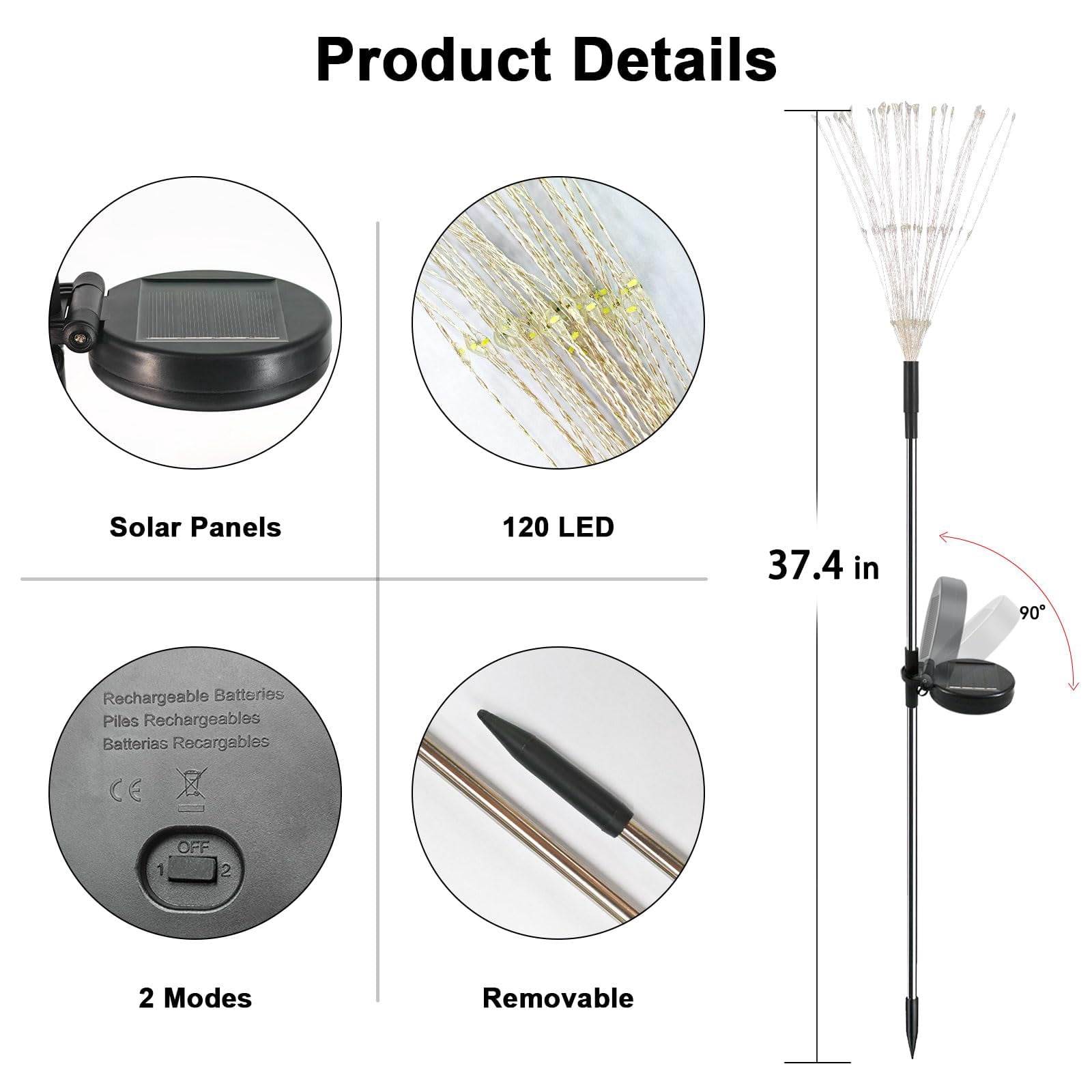 Solar Lights Outdoor Decorative, Solar Garden Lights, 8 Pack Firework Stake Lights for Garden Decor, Unique Gifts for Women, Gifts for Grandma, Warm White - 120 LED