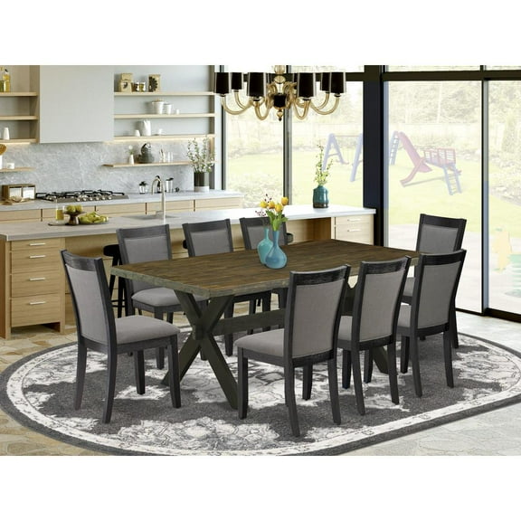 East West Furniture X-Style 9 Pieces Wood Dining Set in Black/Jacobean/Dark Gray