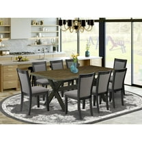 East West Furniture X-Style 9 Pieces Wood Dining Set in Black/Jacobean/Dark Gray