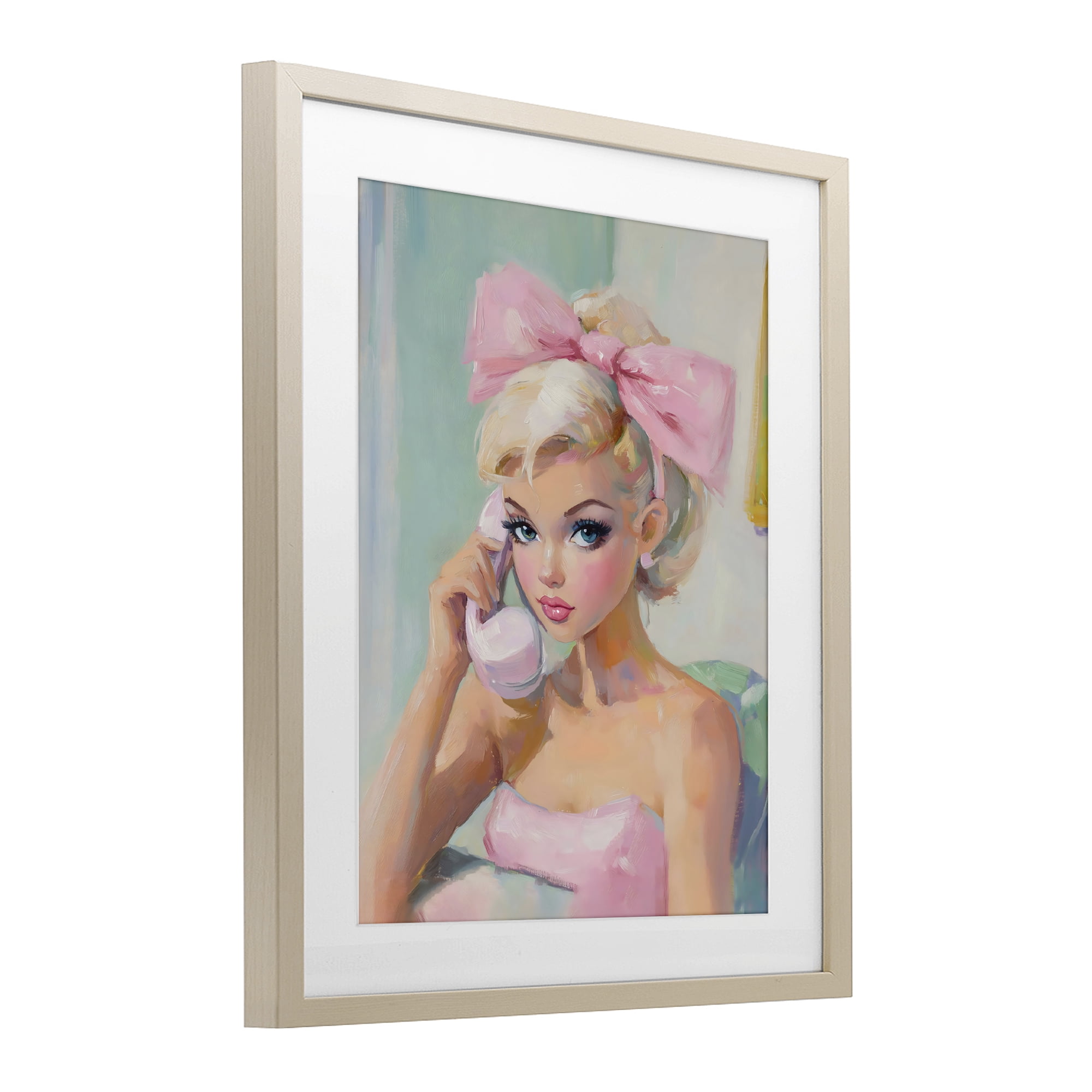 Stupell Industries Blonde Girl with Pink Bow Birch Framed Print Under Glass, design by The Prints Vibe
