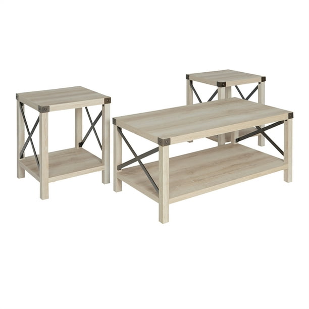 Walker Edison 3 Piece Rustic Wood And, 3 Piece Coffee Table Set White
